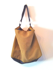 One-Off Handmade Khaki and Black Kangaroo Leather Slouch Handbag