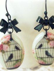 Porcelain Birdcage Earrings with Bow 