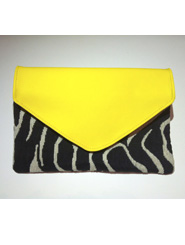 Bright Yellow Leather and Zebra Print Clutch